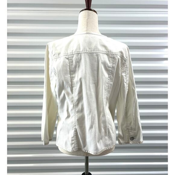 Sigrid Olsen Jacket, Cream Full Zip Blazer, Satin Trim, Women’s Size 14 - Picture 3 of 7